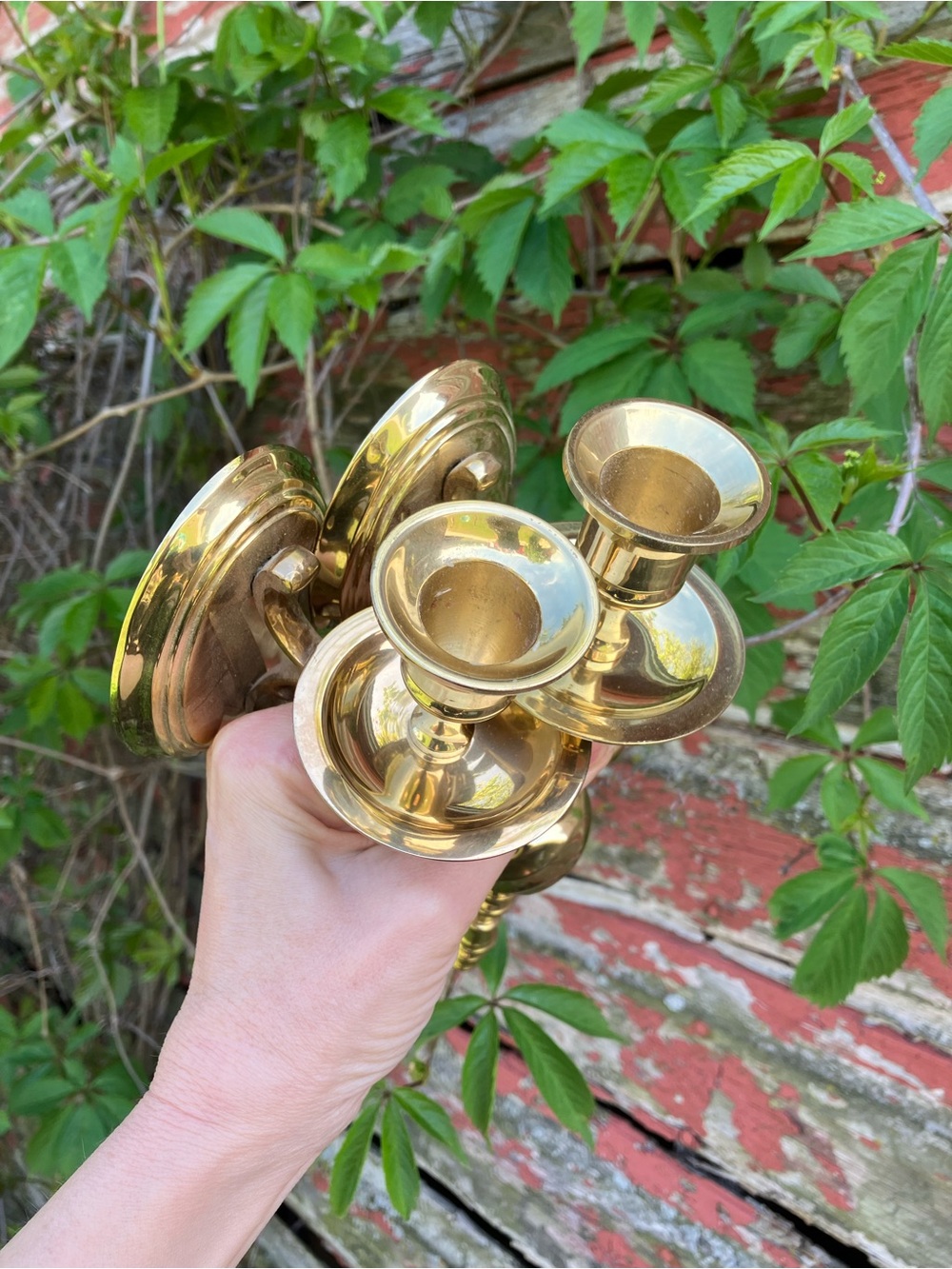 Whimsical Vintage Set of Solid Brass Candlestick Wall Sconces Cottage Decor - Picture 12 of 14